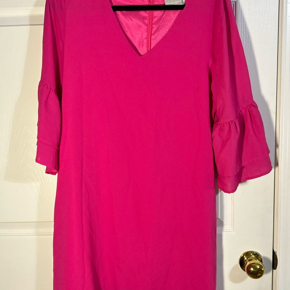Chic‎ Fuchsia V-Neck Long Sleeve Dress